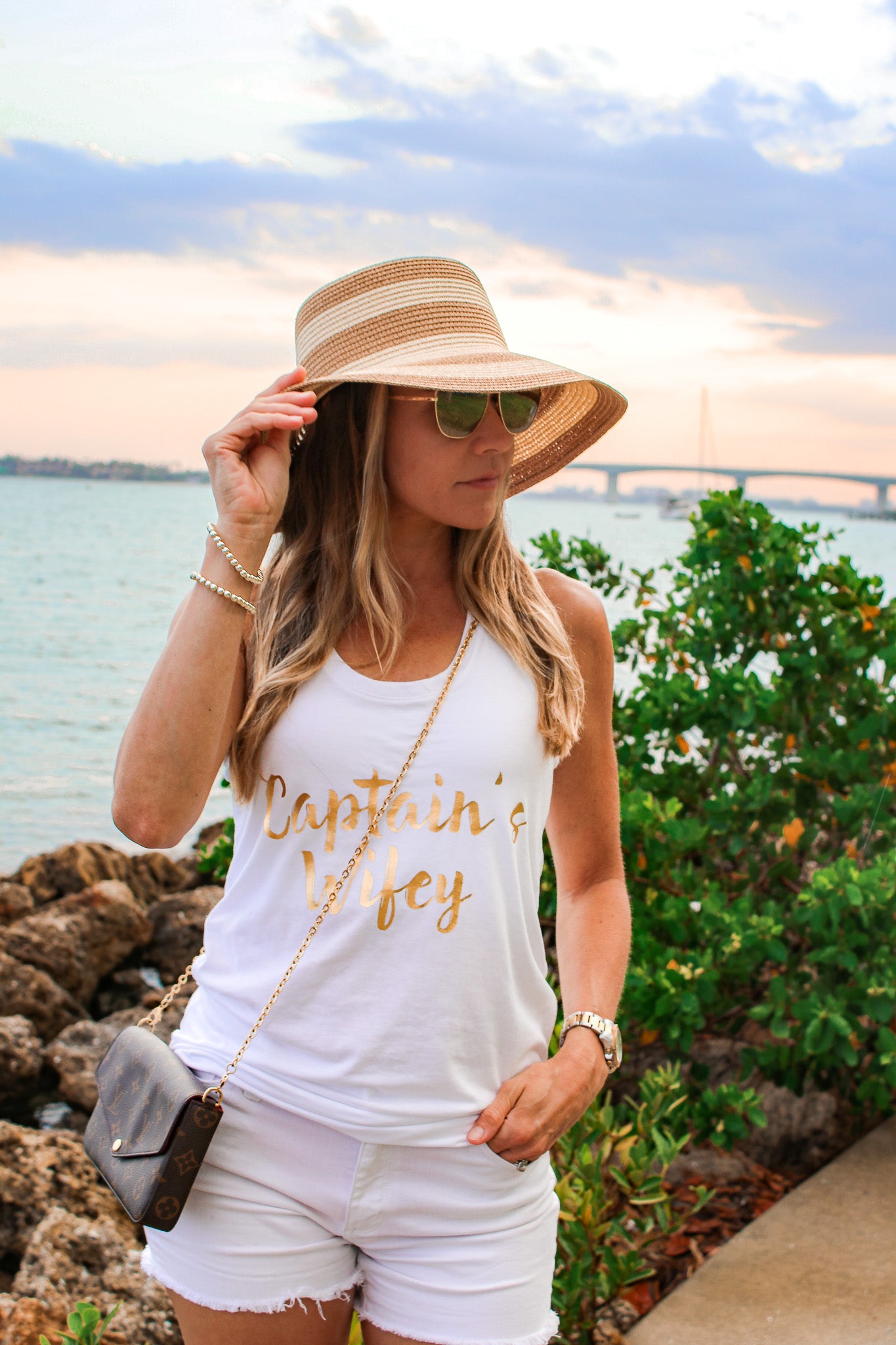 LUXE - Captain's Wifey - Perfect Tank - White - Saltwater Couture