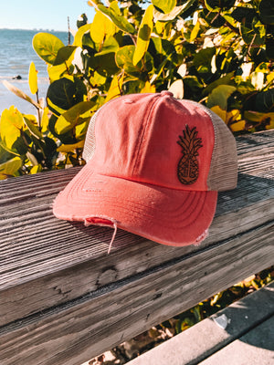 High Pony Ball Cap - Leather Mer-Apple Patch - Washed Denim