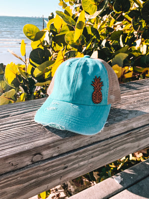 High Pony Ball Cap - Leather Mer-Apple Patch - Washed Denim